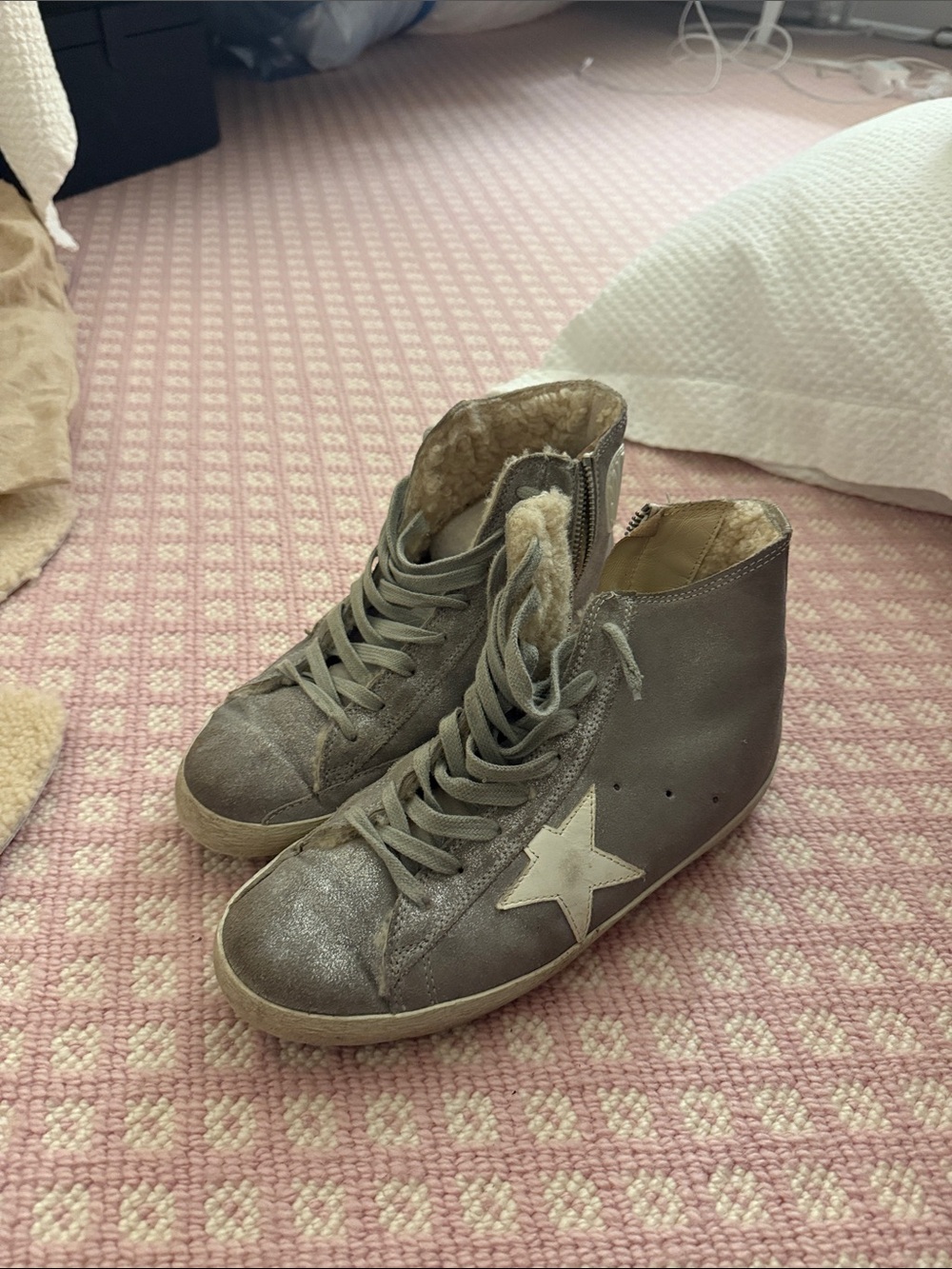 Golden Goose Gray High-Top Sneakers with White Star